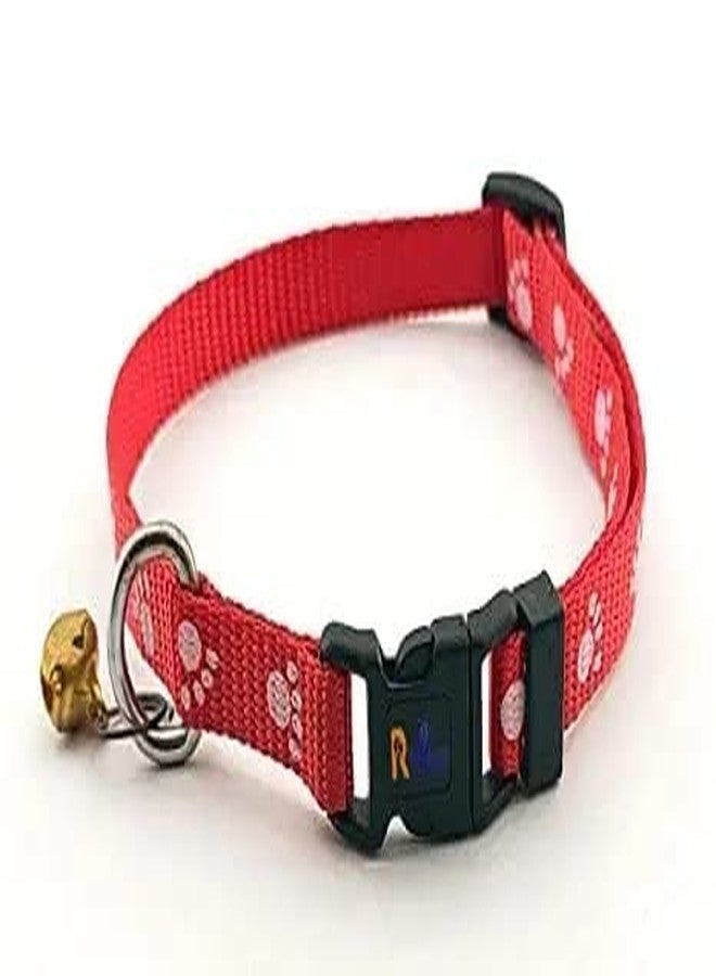 Pups&Pets Cat Collars with Bell Soft Adjustable Safe Collar Solid and Protection Breakaway Cute Kitty Neckband with Paw Print for Puppy and Cat (Pack of 1) (Red) - Image 1